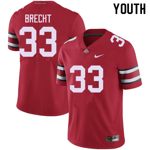 Ohio State Buckeyes Chase Brecht Youth #33 Red Authentic Stitched College Football Jersey